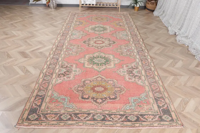 Handmade Moroccan Rug, 0.4x10.7 ft Red & Green