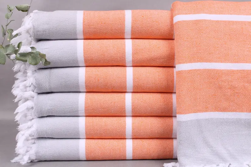 Personalized Turkish Beach Towel, Organic Cotton, Orange, Beige, 36x48 Inches