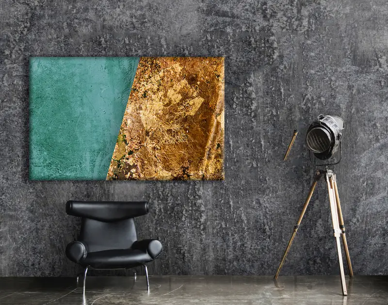 Emerald Marble Canvas, Green Printed, Cotton Canvas Wall Art, Gold Abstract Art, Modern Abstract, Fluid art Line, Abstract Marble Art, - 2