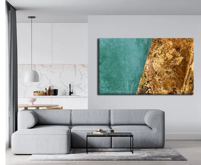 Emerald Marble Canvas, Green Printed, Cotton Canvas Wall Art, Gold Abstract Art, Modern Abstract, Fluid art Line, Abstract Marble Art, - 3
