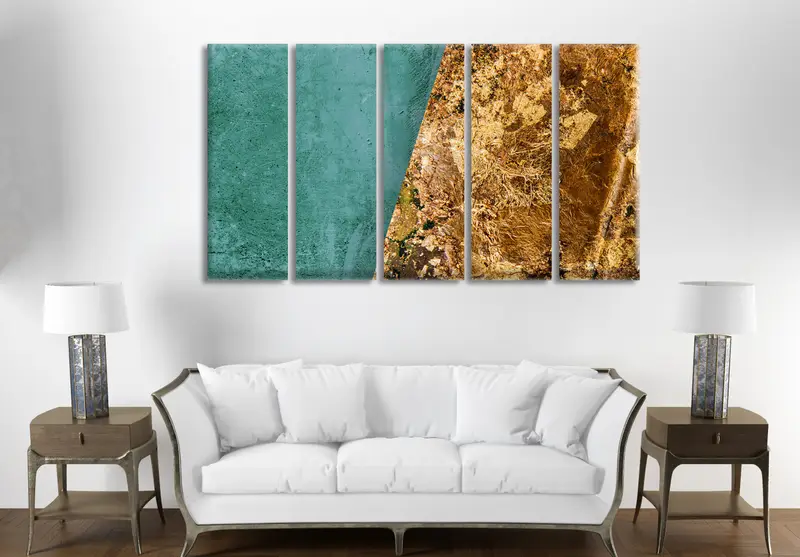 Emerald Marble Canvas, Green Printed, Cotton Canvas Wall Art, Gold Abstract Art, Modern Abstract, Fluid art Line, Abstract Marble Art, - 5