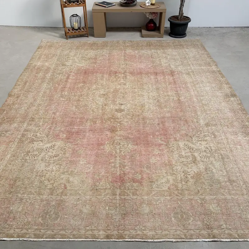 Türkischer Vintage-Übergröße-Teppich, 9,7 x 12,5 Fuß, beige-roter Teppich aus massiver Wolle - 1