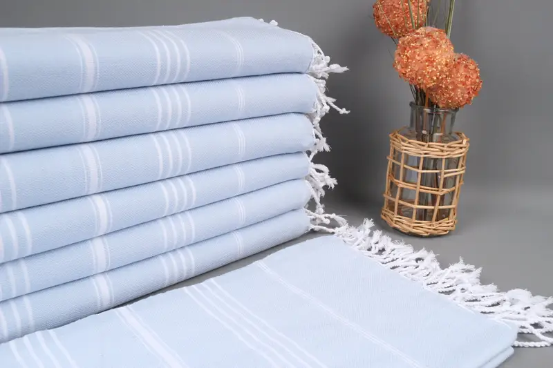 Personalized Turkish Beach Towel, Baby Blue Stripes, 40x71 Inches