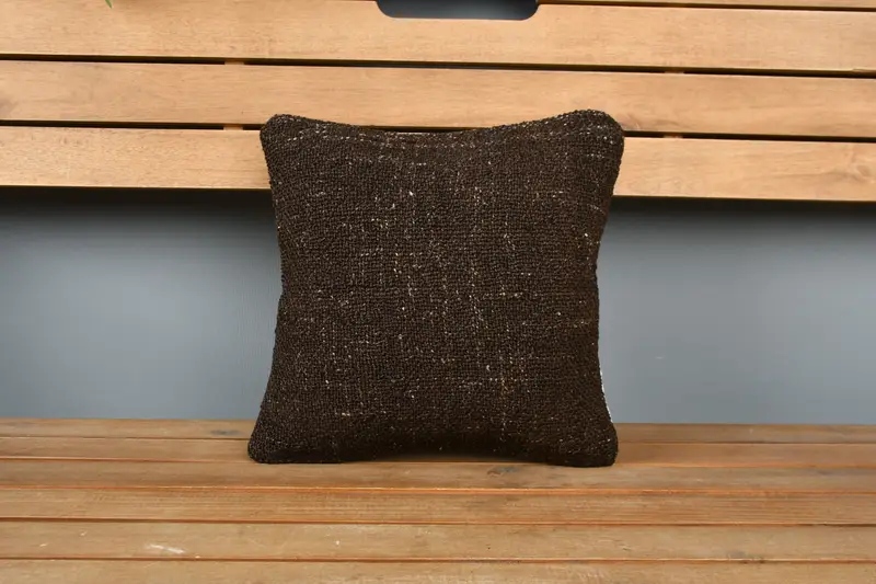 Pillow Case, Antique Pillows, Vintage Pillow, Seat Cushion Cover, Turkish Kilim Pillow, Outdoor Bolster Cushion, 12x12 Brown Cushion Case - 6