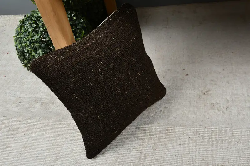 Pillow Case, Antique Pillows, Vintage Pillow, Seat Cushion Cover, Turkish Kilim Pillow, Outdoor Bolster Cushion, 12x12 Brown Cushion Case - 7