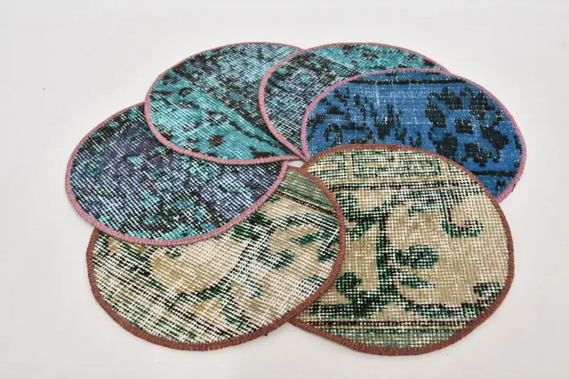 ボヘミアン サークル プレースマット、オレンジ & ブロンズ コットン ウール アールデコ