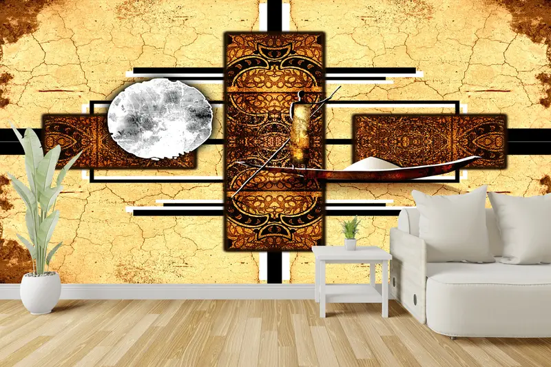 Elegant Printed Wallpaper: Abstract Moon & Moon Landscape Design