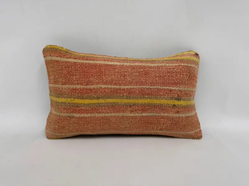 Kilim Cushion Sham, Neutral Throw Cushion, Pillow Sham, Pastel Cushion Cover, 12x20 Red Pillow, Turkish Pillow, Retro Pillow Cover, Kilim Pillow - 1
