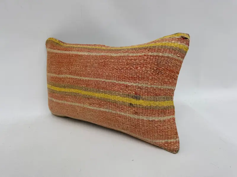 Kilim Cushion Sham, Neutral Throw Cushion, Pillow Sham, Pastel Cushion Cover, 12x20 Red Pillow, Turkish Pillow, Retro Pillow Cover, Kilim Pillow - 4
