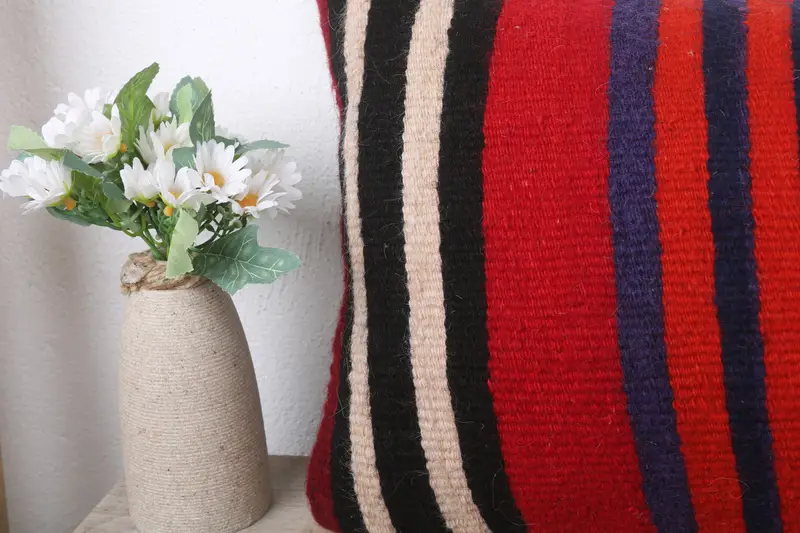 Toss Cushion Cover, Vintage Pillow, Home Decor Pillow, Handmade Rug Seat Cushion, Vintage Kilim Throw Pillow, 12x24 Orange Pillow Case, Pillow Sham - 3