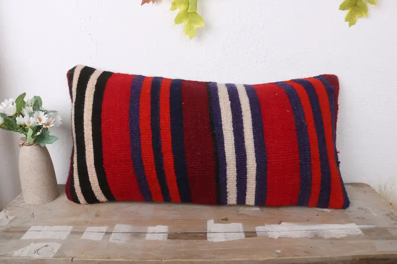 Toss Cushion Cover, Vintage Pillow, Home Decor Pillow, Handmade Rug Seat Cushion, Vintage Kilim Throw Pillow, 12x24 Orange Pillow Case, Pillow Sham - 2
