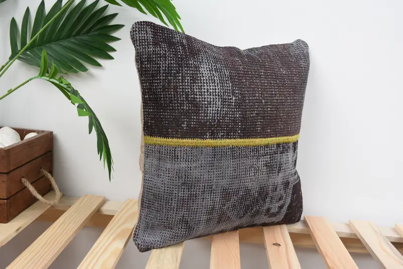 Boho Pillow, Tribal Cushion Cover, Couch Cushion Case, Vintage Kilim Pillow, Pillow Cover, 14x14 Blue Pillow Cover, Pillow for Sofa - 4