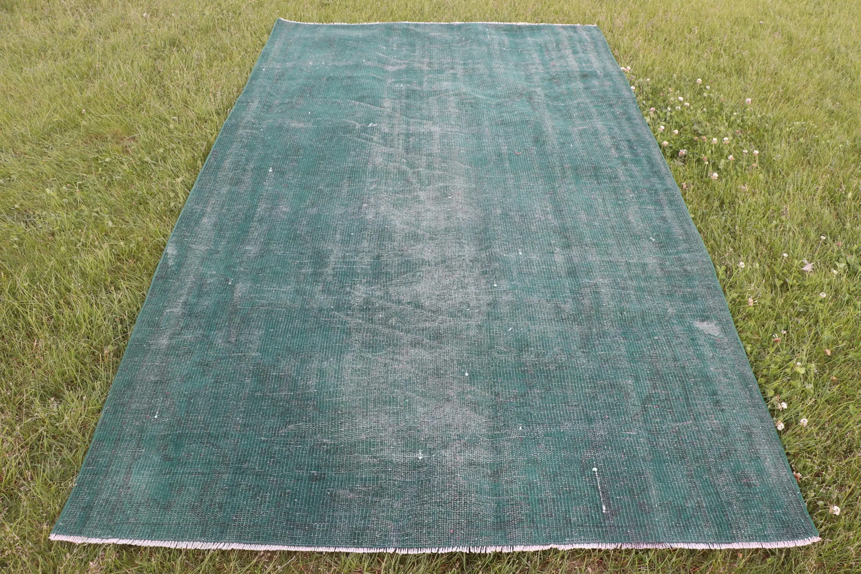 Vintage Halı 5x8,5 ft (153x260 cm), Yeşil Kareli Türk Halısı - 1