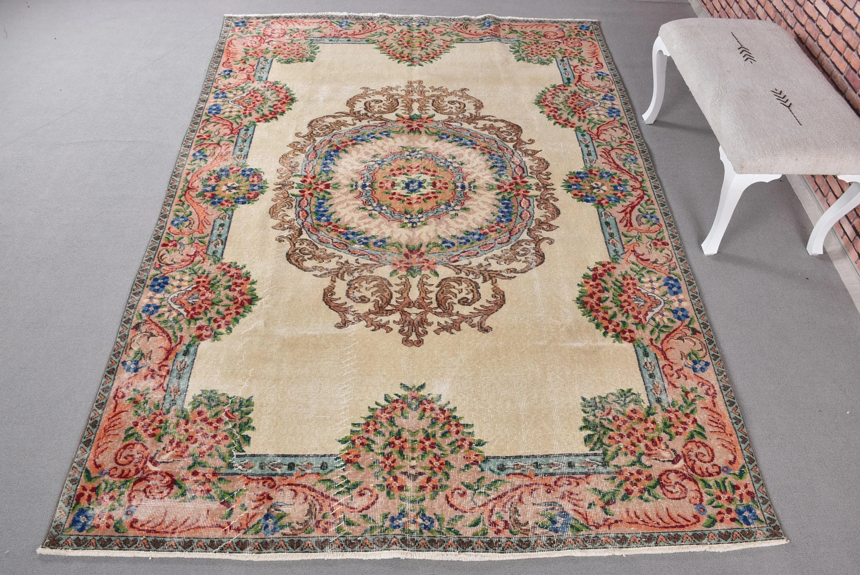 Halı, 6.4x9.3 ft Vintage Halı, Kırmızı Kamuflaj Halı Yün - 1