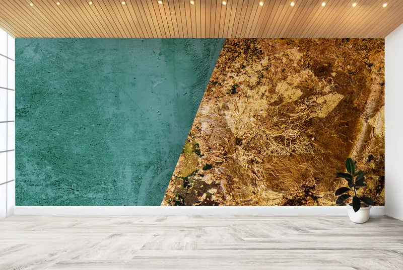 Wall Paper Peel and Stick,Modern Wall Poster,Gold Wall Print,Custom Wall Paper,Modern Wall Paper,Green Wall Poster, - 6