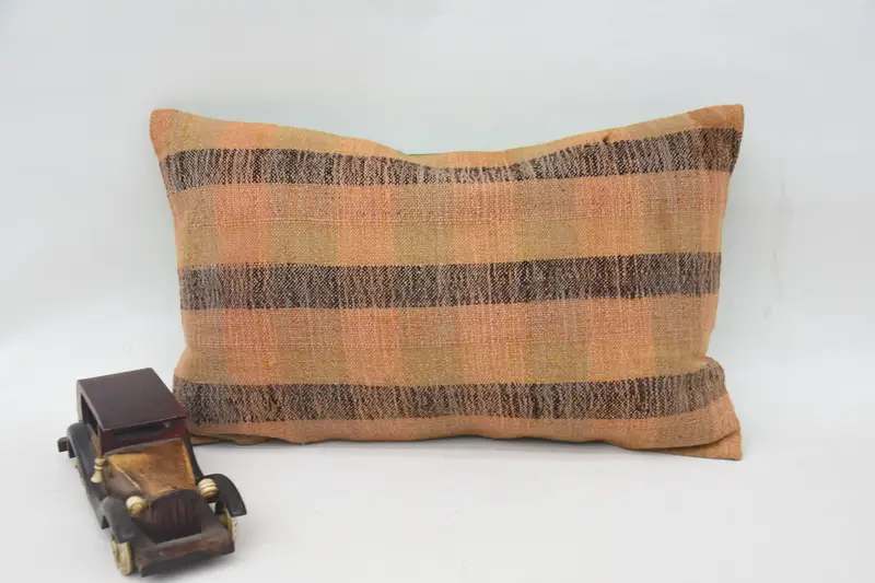 Vintage Wool Orange Pillow Case, Striped Antique 12x20 inch Pillowcase - 1