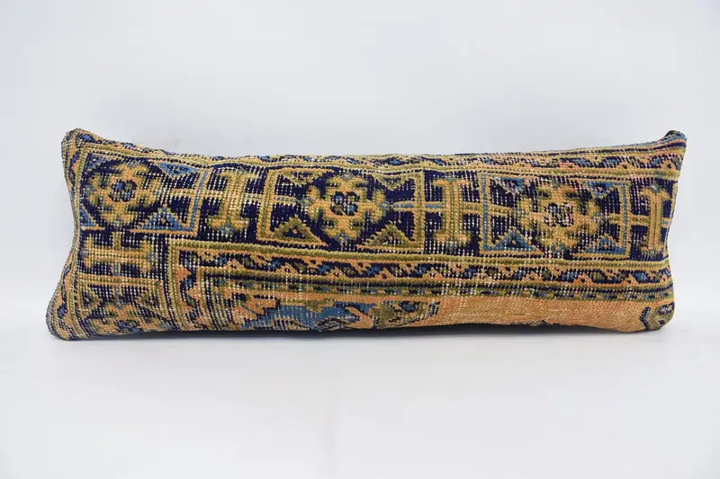 Dorm Room Plaid Throw Pillow Cover, Blue Gift 12x36 inch Cushion - 1