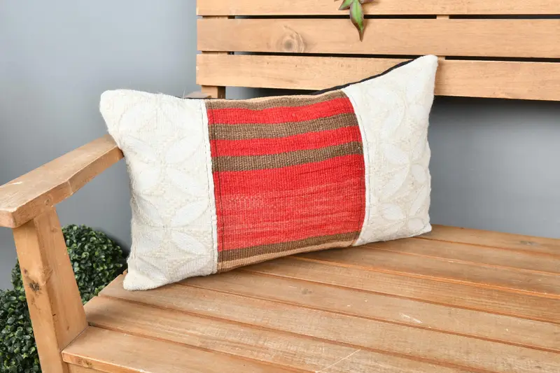 Cushion Cover, Kilim Pillow Cover, Natural Pillow Case, Pillow for Sofa, 12x20 White Cushion, Morroccon Kilim Cushion Pillow Case, Boho Pillow - 1