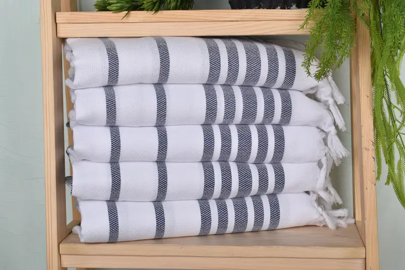 Bathroom Towel Navy Cotton Herringbone Hand Towel, 36x24 Inches