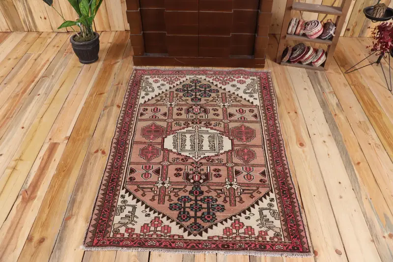 Turkish 3.3x4.5 ft Rug, Oushak Vintage Rug, Red Wool Rug - 1