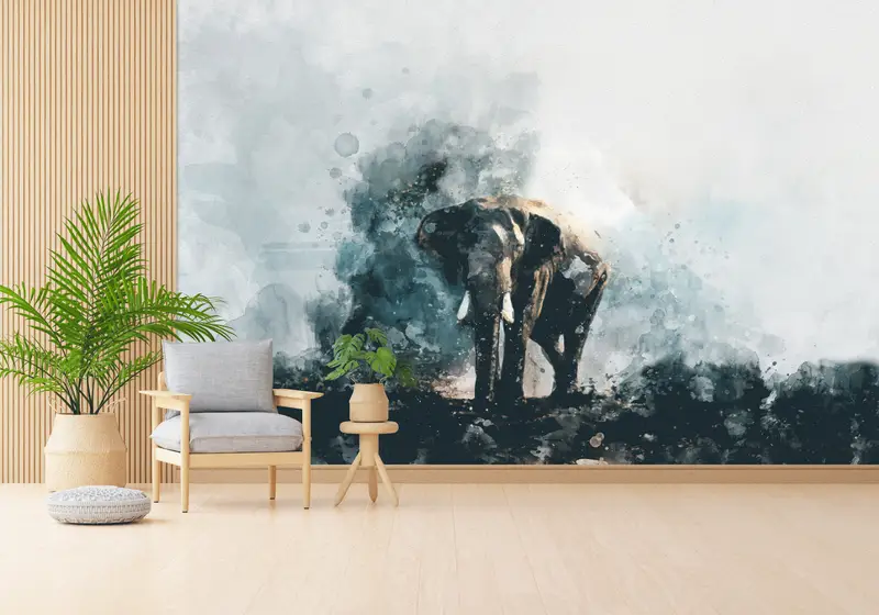Papel pintado estampado elegante: diseño abstracto de elefante en acuarela