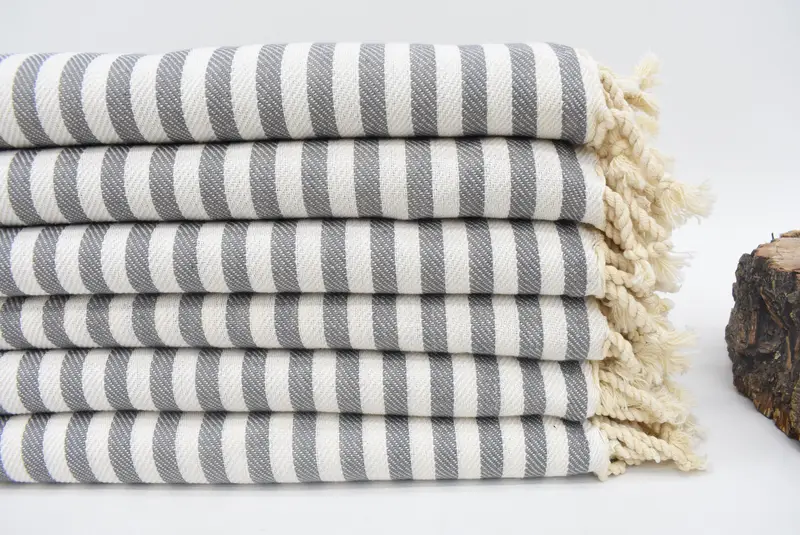 Bridesmaid Gift Turkish Bath Towel Organic Cotton Gray Striped, 70x40 Inches