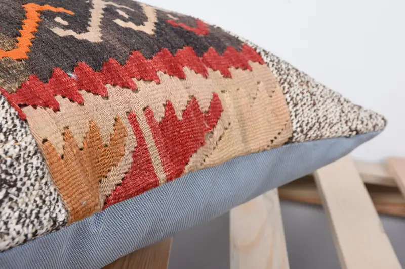 Pillow Case, Ethnical Kilim Rug Pillow, Handmade Kilim Cushion, Vintage Pillow, Rustic Cushion, 16x16 Red Cushion Cover, Bolster Pillow Cover - 7