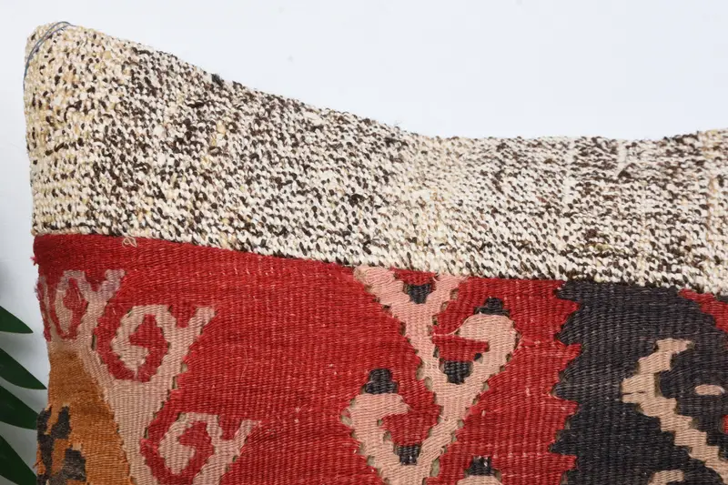 Pillow Case, Ethnical Kilim Rug Pillow, Handmade Kilim Cushion, Vintage Pillow, Rustic Cushion, 16x16 Red Cushion Cover, Bolster Pillow Cover - 2