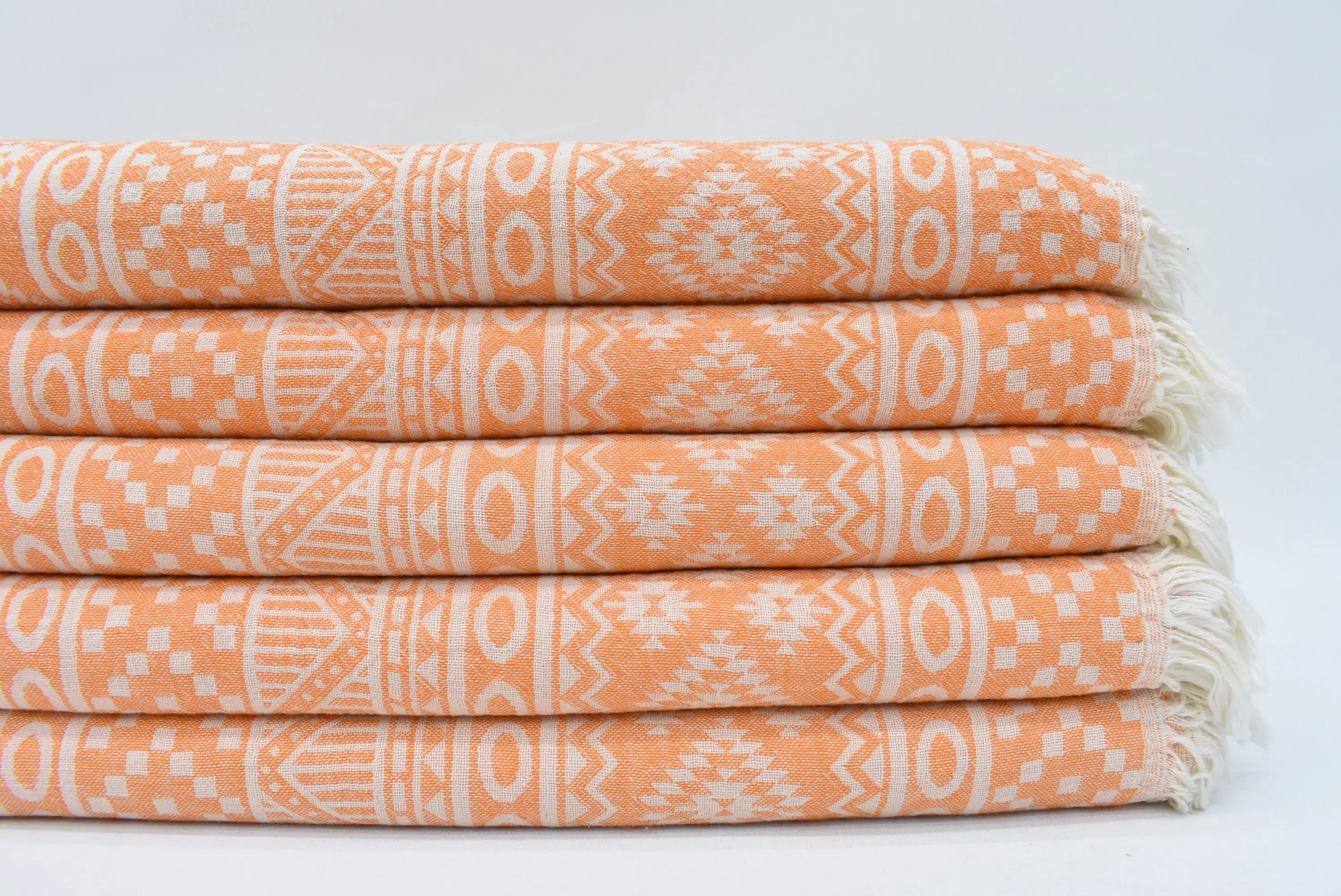 Orange Geometric Turkish Bath Towel, Personalized Beach Towel, 67x36 Inches - 1