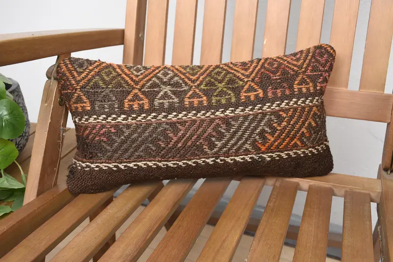 Orange Vintage Pillow Case, Handwoven Moroccan 8x16 inch Pillowcase - 1