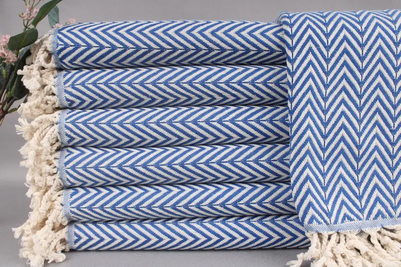 Beach Towel Monogrammed Turkish Cotton Sax Blue, 40x71 Inches