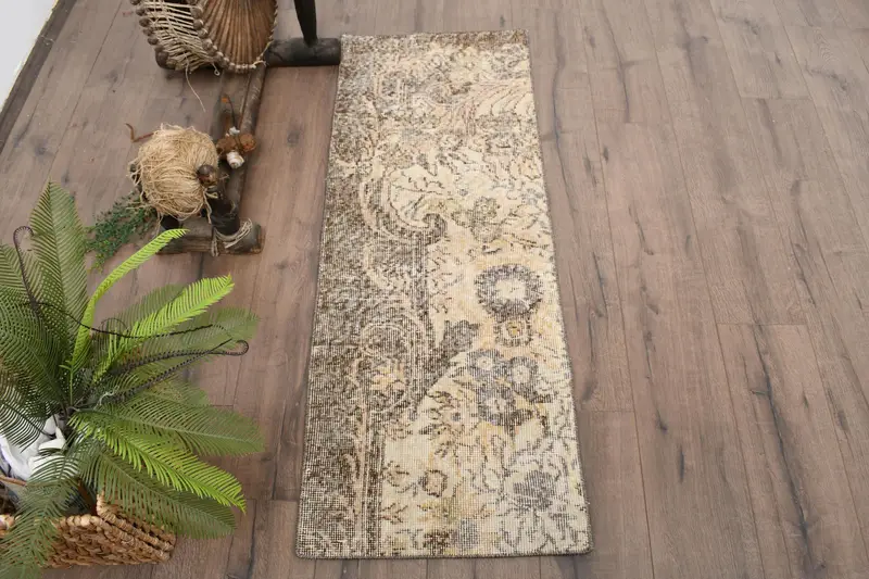 1,6x4,4 ft Vintage Teppich, türkischer kleiner Teppich, braun beige umrandeter Teppich - 1