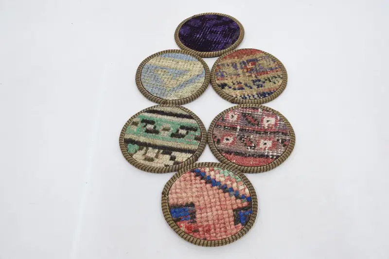 Green and Bronze Round Coaster, Unique Design Rug Coaster