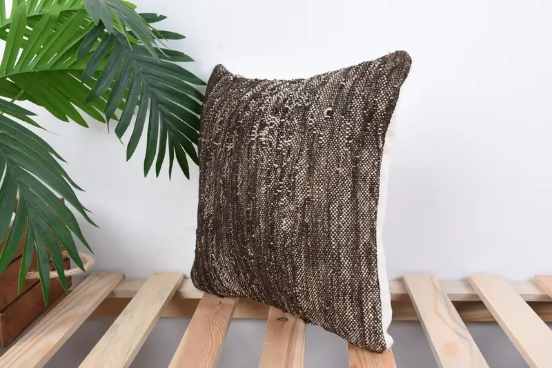 Bed Cushion Case, 12x12 Brown Cushion Case, Vintage Kilim Pillow, Home Decor Pillow, Turkish Kilim Pillow, Cushion Case, Natural Pillow Cover - 4