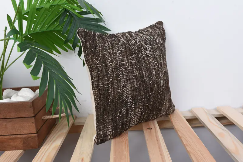 Bed Cushion Case, 12x12 Brown Cushion Case, Vintage Kilim Pillow, Home Decor Pillow, Turkish Kilim Pillow, Cushion Case, Natural Pillow Cover - 5