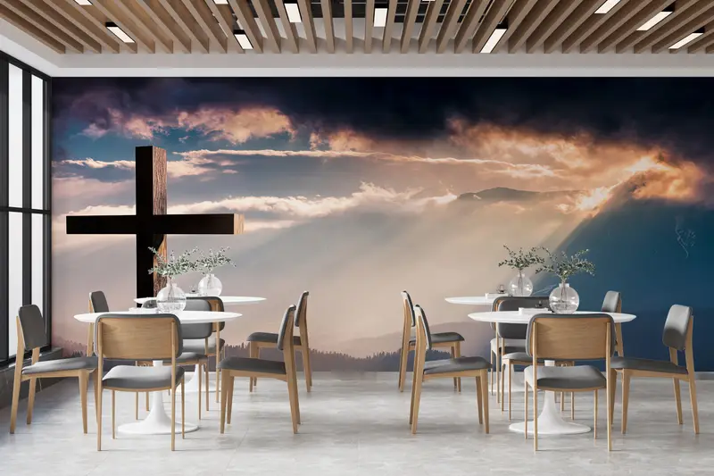 Wall Paper Peel and Stick, Paper Wall Art, Landscape Wall Print, Cross Landscape Wall Mural, Bright Wall Paper, , Cross Wall Print, - 9