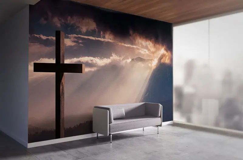 Wall Paper Peel and Stick, Paper Wall Art, Landscape Wall Print, Cross Landscape Wall Mural, Bright Wall Paper, , Cross Wall Print, - 8