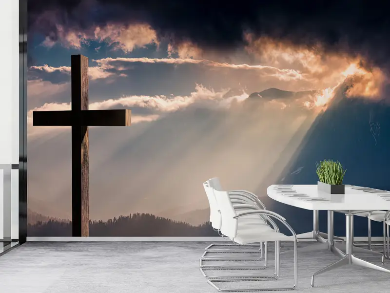 Wall Paper Peel and Stick, Paper Wall Art, Landscape Wall Print, Cross Landscape Wall Mural, Bright Wall Paper, , Cross Wall Print, - 2