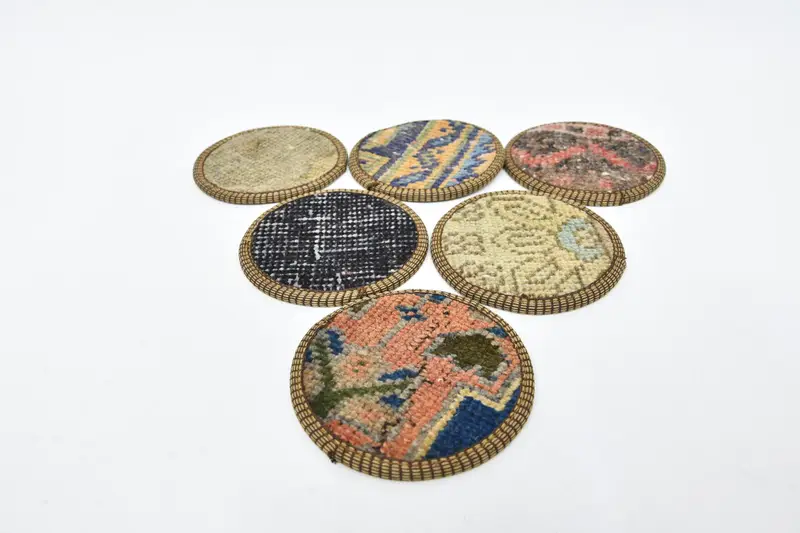 Juego de posavasos redondos azules y marrones, posavasos duraderos y elegantes.