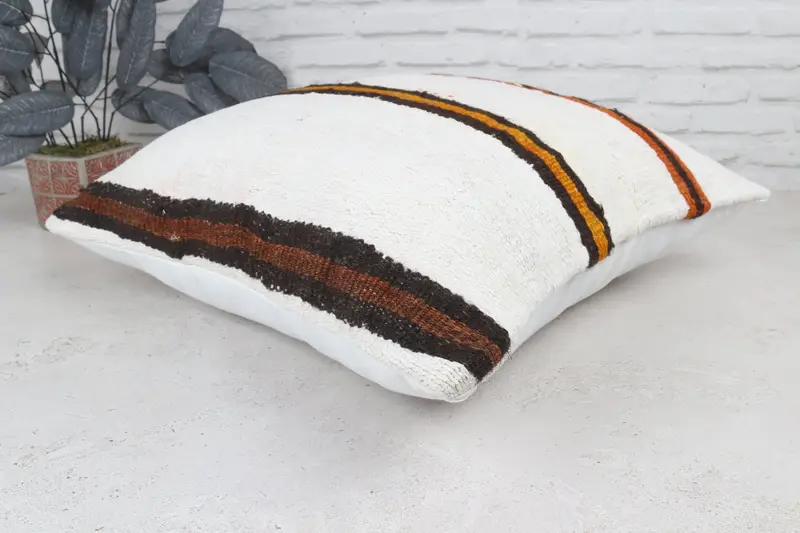 Decorative Cushion Case, Boho Pillow, Kilim Cushion Sham, Pillow Case, Interior Designer Pillow, 22x22 White Pillow Case, Wool Kilim Pillow Cushion - 7