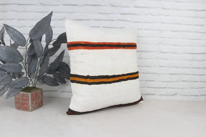 Decorative Cushion Case, Boho Pillow, Kilim Cushion Sham, Pillow Case, Interior Designer Pillow, 22x22 White Pillow Case, Wool Kilim Pillow Cushion - 4