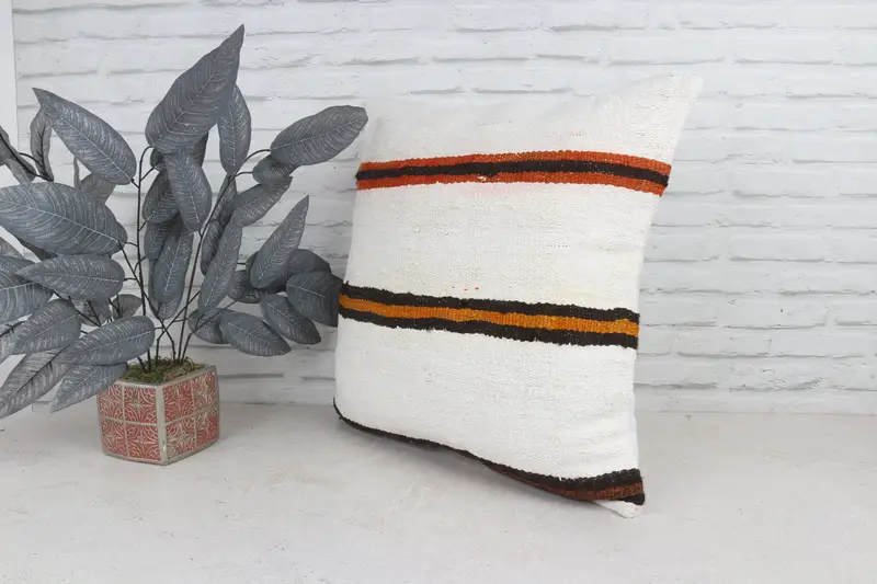 Decorative Cushion Case, Boho Pillow, Kilim Cushion Sham, Pillow Case, Interior Designer Pillow, 22x22 White Pillow Case, Wool Kilim Pillow Cushion - 5