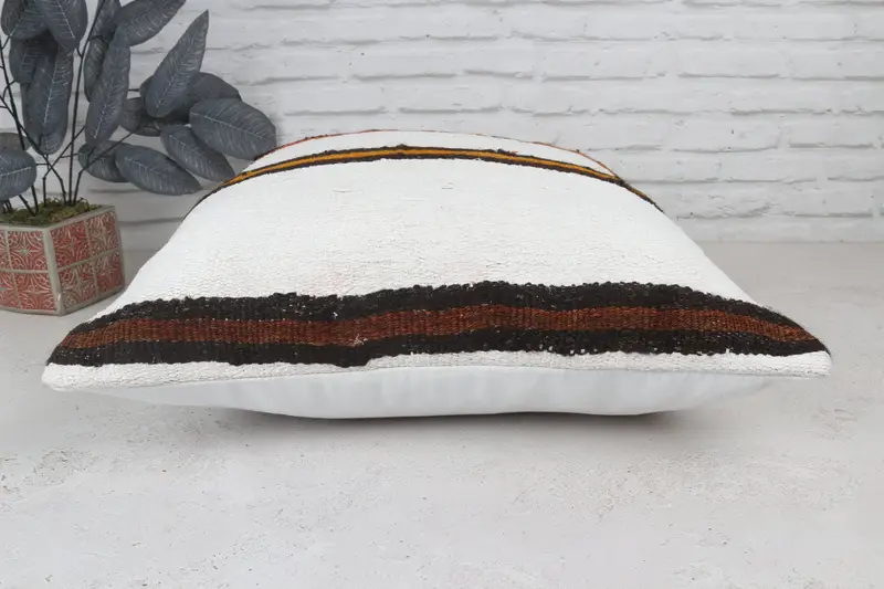 Decorative Cushion Case, Boho Pillow, Kilim Cushion Sham, Pillow Case, Interior Designer Pillow, 22x22 White Pillow Case, Wool Kilim Pillow Cushion - 6