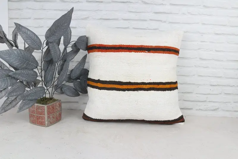 Decorative Cushion Case, Boho Pillow, Kilim Cushion Sham, Pillow Case, Interior Designer Pillow, 22x22 White Pillow Case, Wool Kilim Pillow Cushion - 1