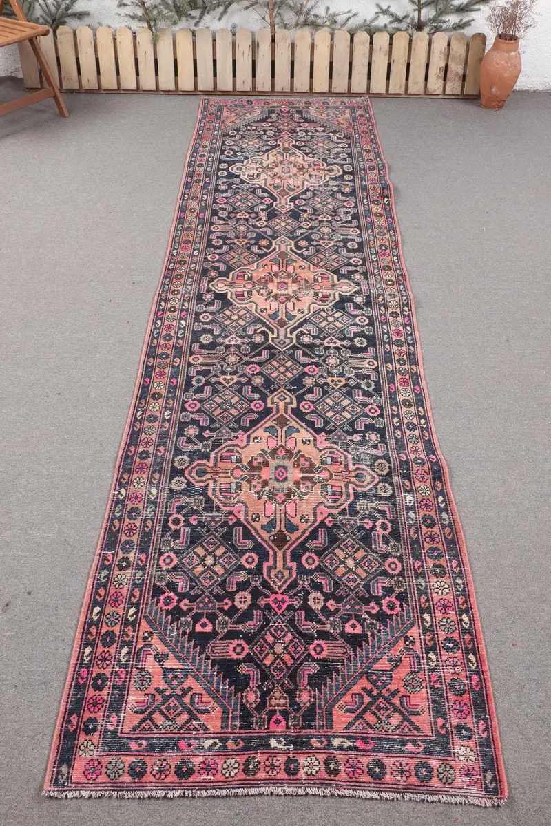 Alfombra Azul Hecha a Mano 9x3,5m Diseño Floral y Paisley