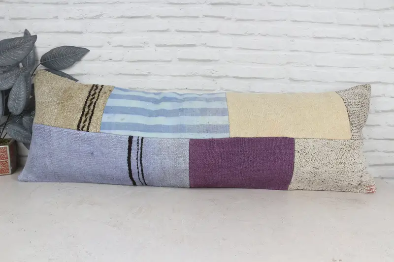 16x48 Blue Pillow Sham, Pillow for Couch, Aztec Pillow Sham, Vintage Kilim Throw Pillow, Bench Pillow Case, Kilim Cushion Sham, Cushion Case - 1