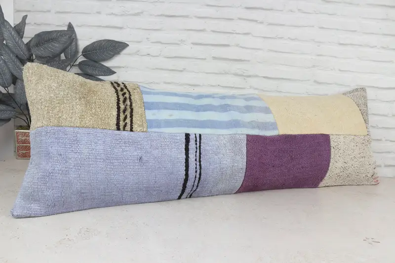 16x48 Blue Pillow Sham, Pillow for Couch, Aztec Pillow Sham, Vintage Kilim Throw Pillow, Bench Pillow Case, Kilim Cushion Sham, Cushion Case - 3