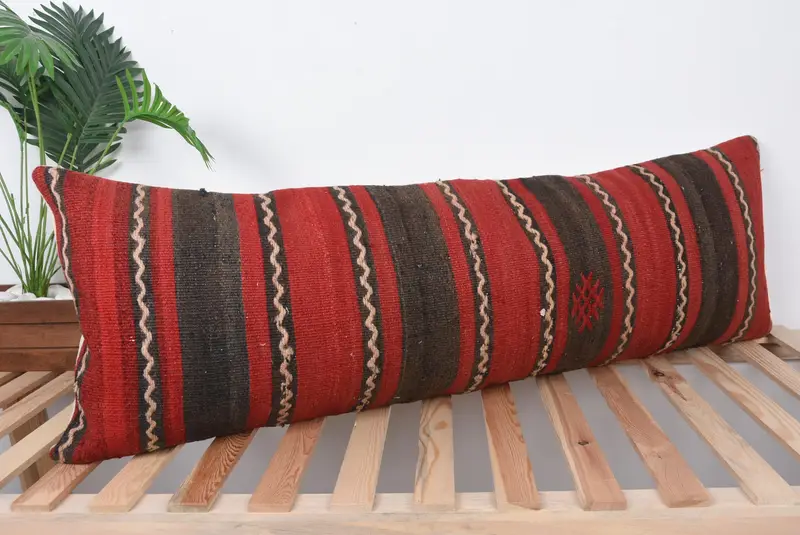 16x48 Red Pillow Sham, Pillow Cover, Home Decor Pillow, Turkish Corner Pillow, Handmade Kilim Cushion, Kilim Pillow - 4