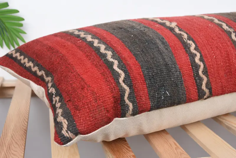 16x48 Red Pillow Sham, Pillow Cover, Home Decor Pillow, Turkish Corner Pillow, Handmade Kilim Cushion, Kilim Pillow - 6