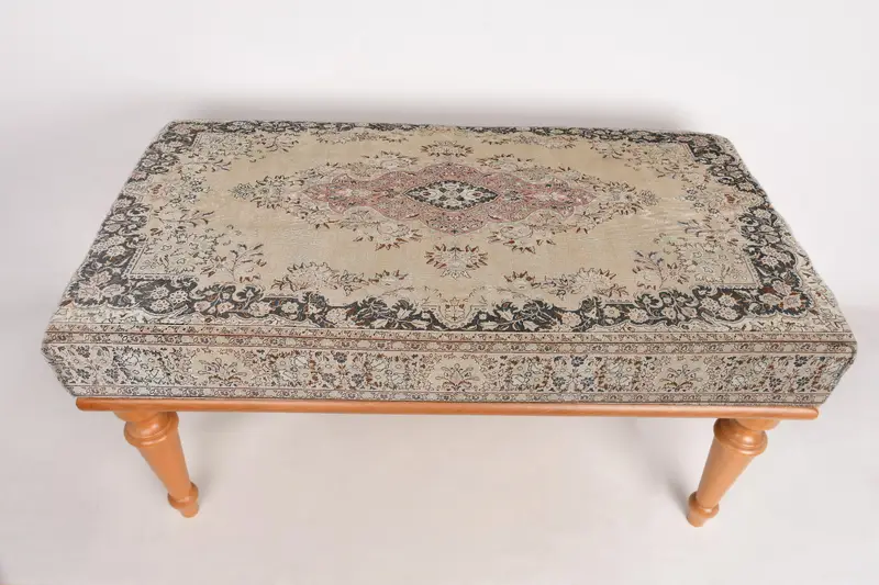 モジュール式キリム風オットマン、多用途ベージュウールブレンドオットマン